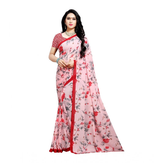 Women's Georgette Saree(Peach,5-6 Mtrs)