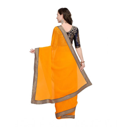 Women's Chiifon, Jacquard Blouse Saree(Yellow,5-6 Mtrs)