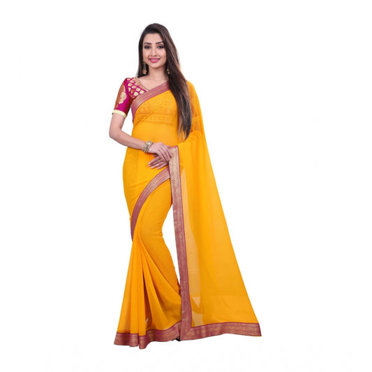 Women's Chiifon, Jacquard Blouse Saree(Yellow,5-6 Mtrs)