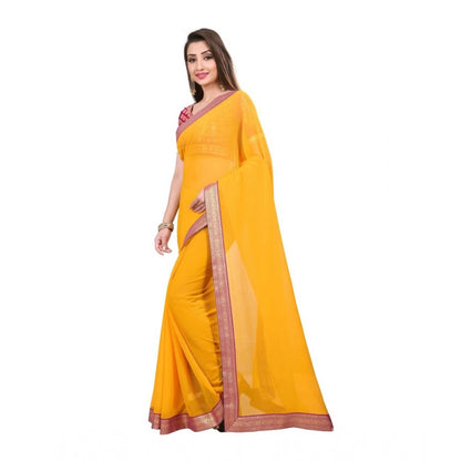 Women's Chiifon, Jacquard Blouse Saree(Yellow,5-6 Mtrs)