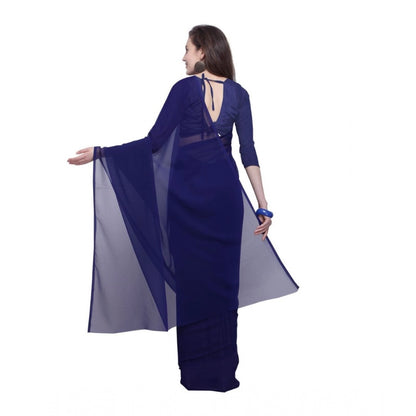 Women's Dyed Saree(Dark Blue,5-6 Mtrs)