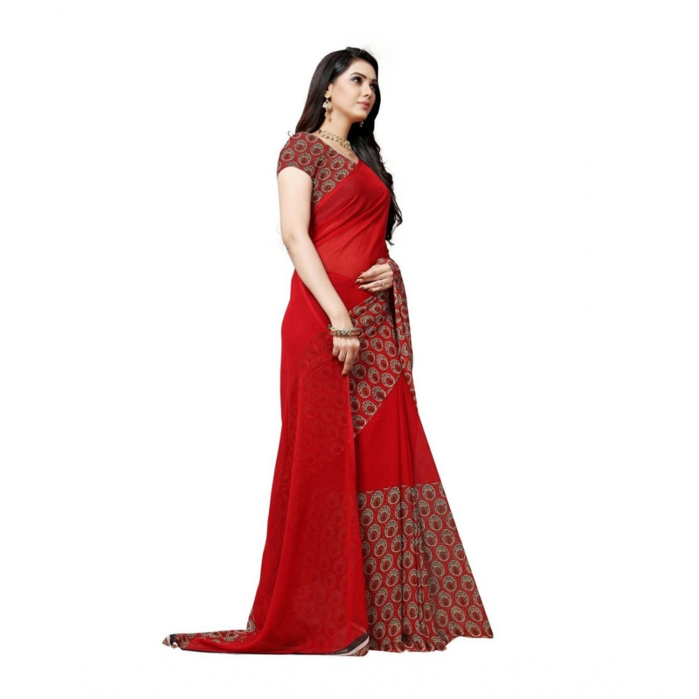 Women's Georgette Saree(Red,5-6 Mtrs)