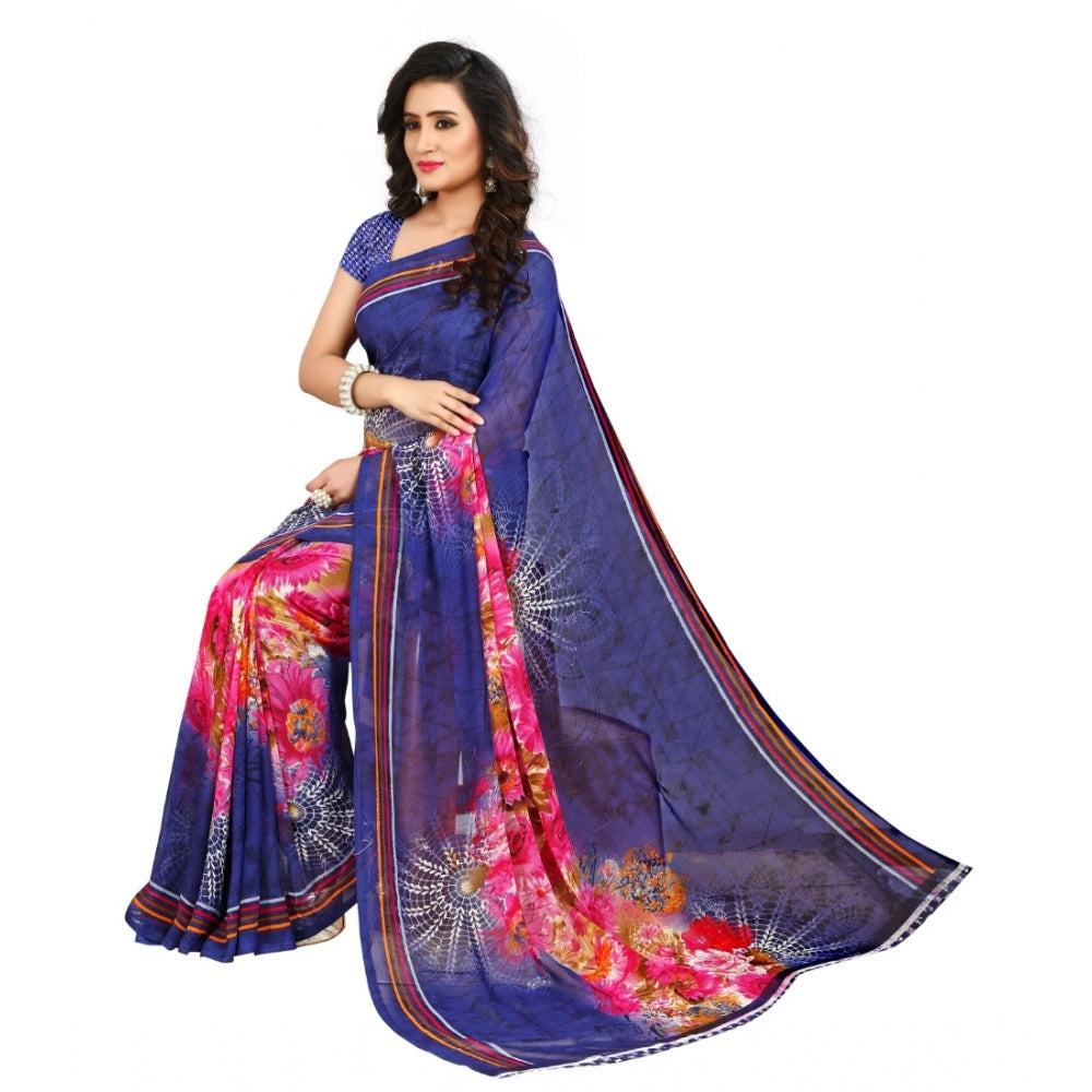 Women's Georgette Saree(Blue,5-6 Mtrs)