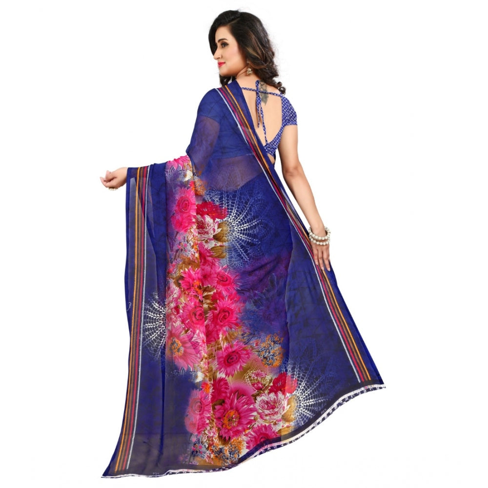 Women's Georgette Saree(Blue,5-6 Mtrs)