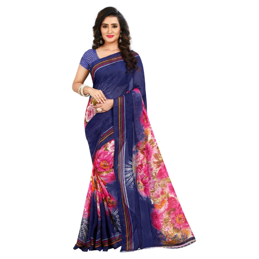 Women's Georgette Saree(Blue,5-6 Mtrs)