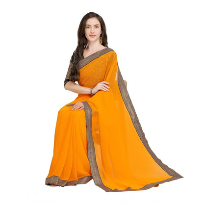 Women's Chiifon, Jacquard Blouse Saree(Yellow,5-6 Mtrs)