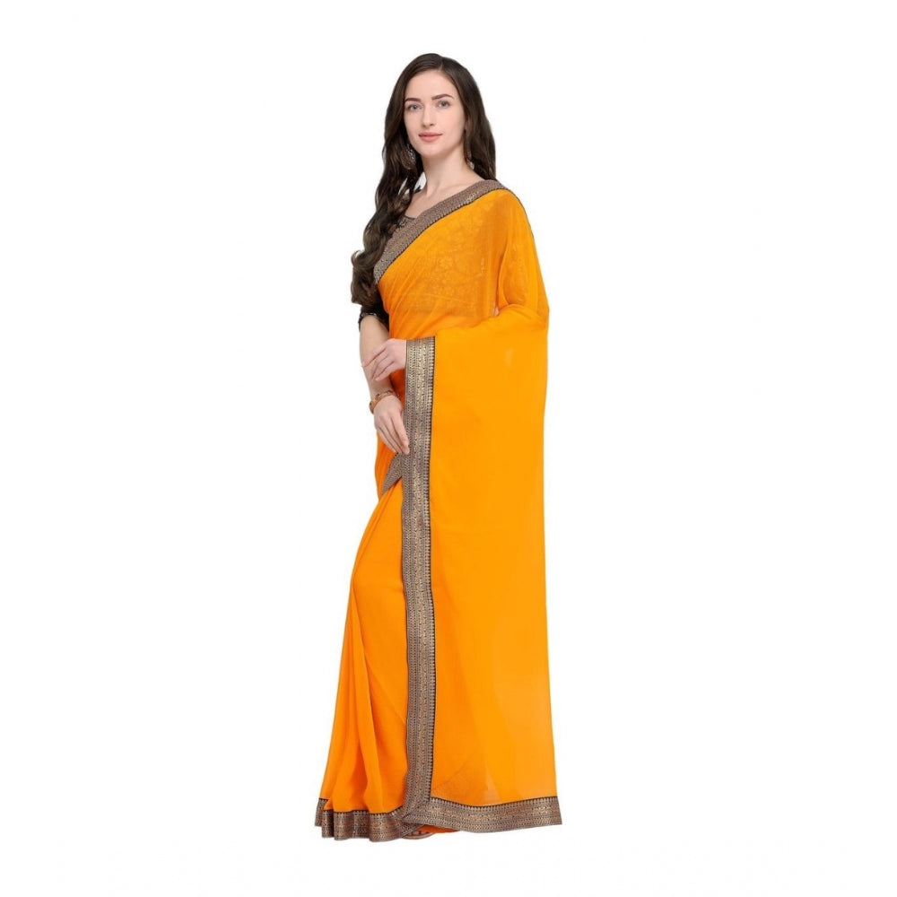 Women's Chiifon, Jacquard Blouse Saree(Yellow,5-6 Mtrs)