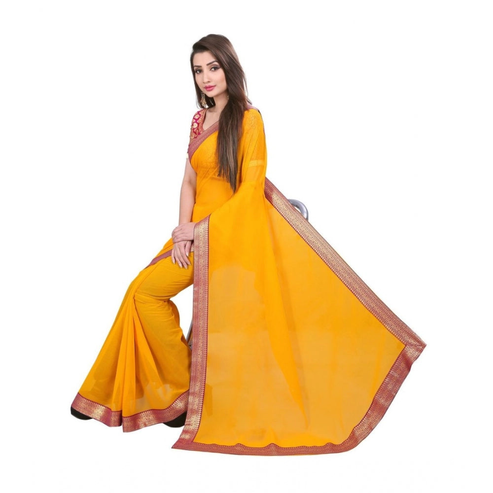 Women's Chiifon, Jacquard Blouse Saree(Yellow,5-6 Mtrs)