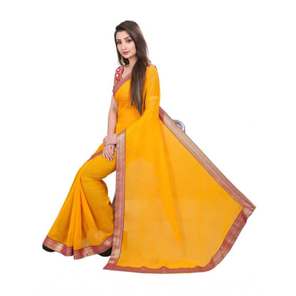 Women's Chiifon, Jacquard Blouse Saree(Yellow,5-6 Mtrs)