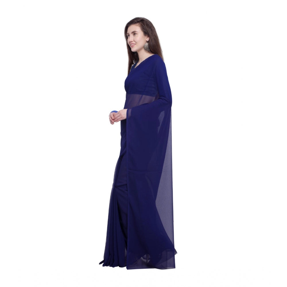 Women's Dyed Saree(Dark Blue,5-6 Mtrs)