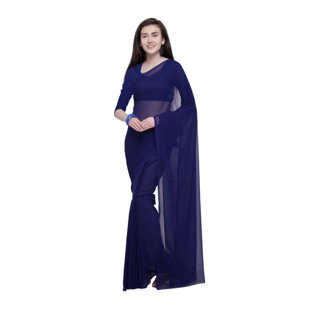 Women's Dyed Saree(Dark Blue,5-6 Mtrs)