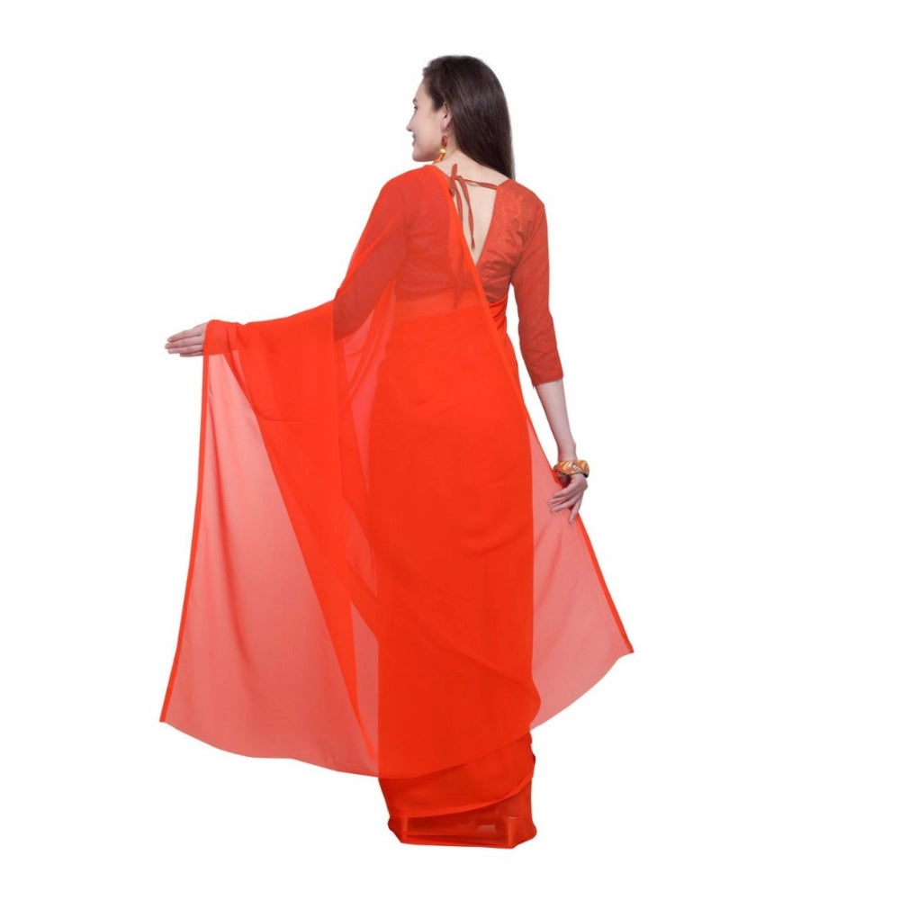 Women's Dyed Saree(Orange,5-6 Mtrs)