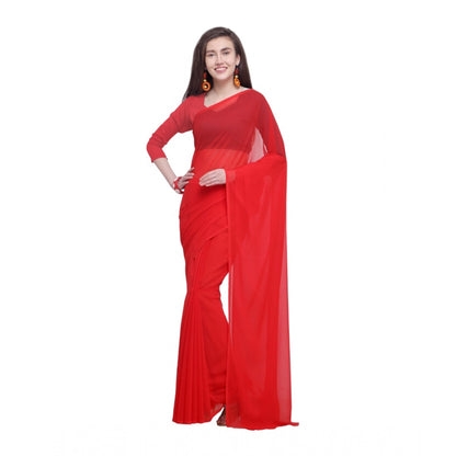 Women's Dyed Saree(Red,5-6 Mtrs)