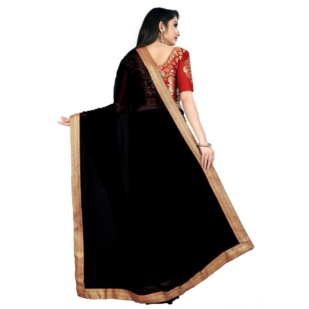 Women's Chiifon, Jacquard Blouse Saree(Black,5-6 Mtrs)