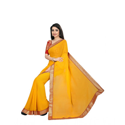 Women's Chiifon, Jacquard Blouse Saree(Yellow,5-6 Mtrs)