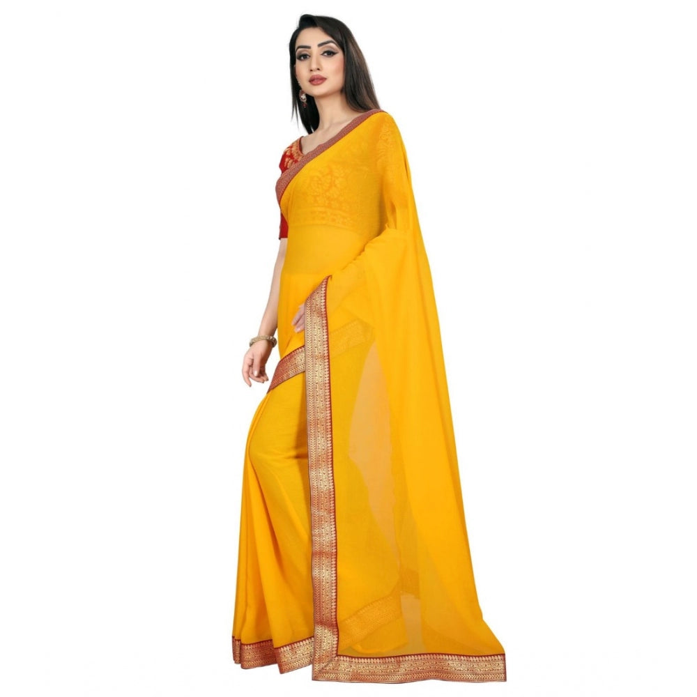 Women's Chiifon, Jacquard Blouse Saree(Yellow,5-6 Mtrs)