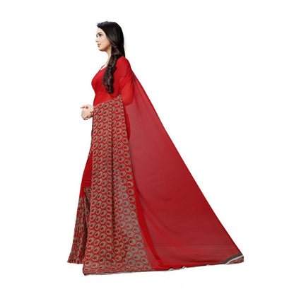 Women's Georgette Saree(Red,5-6 Mtrs)