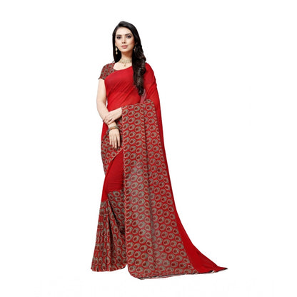 Women's Georgette Saree(Red,5-6 Mtrs)