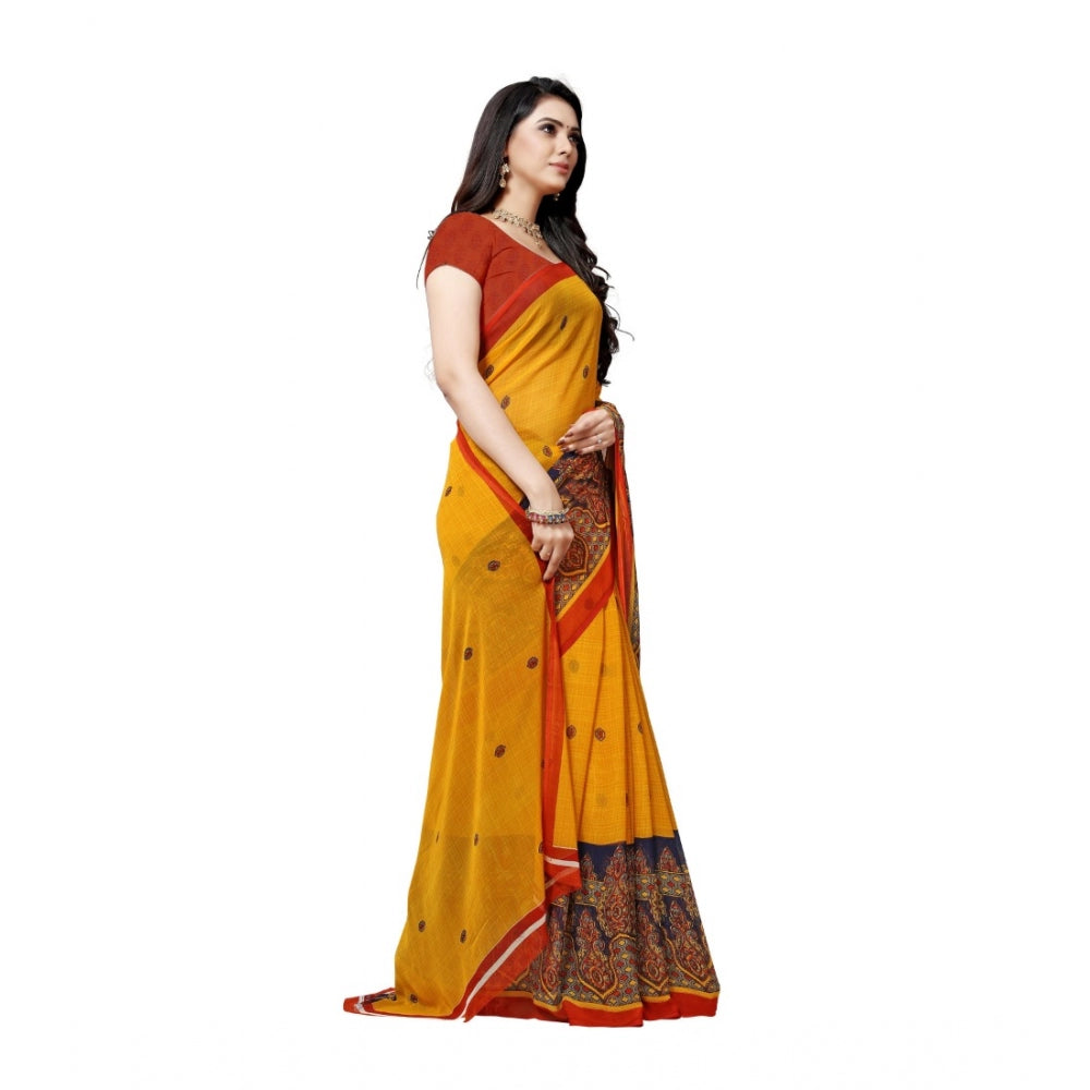 Women's Georgette Saree(Yellow,5-6 Mtrs)