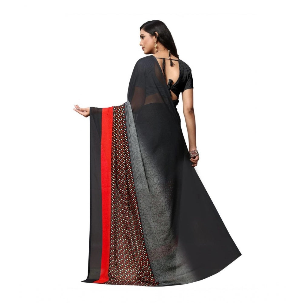 Women's Georgette Saree(Black,5-6 Mtrs)