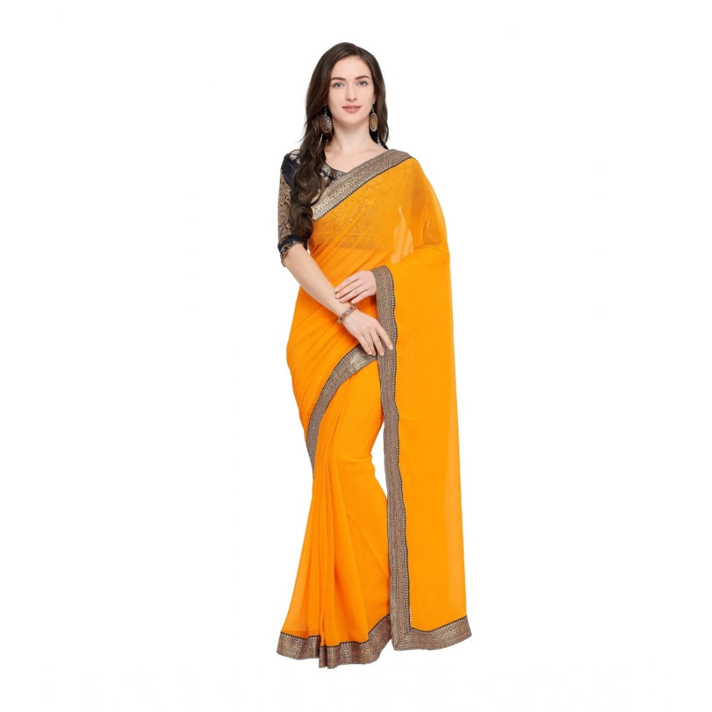 Women's Chiifon, Jacquard Blouse Saree(Yellow,5-6 Mtrs)