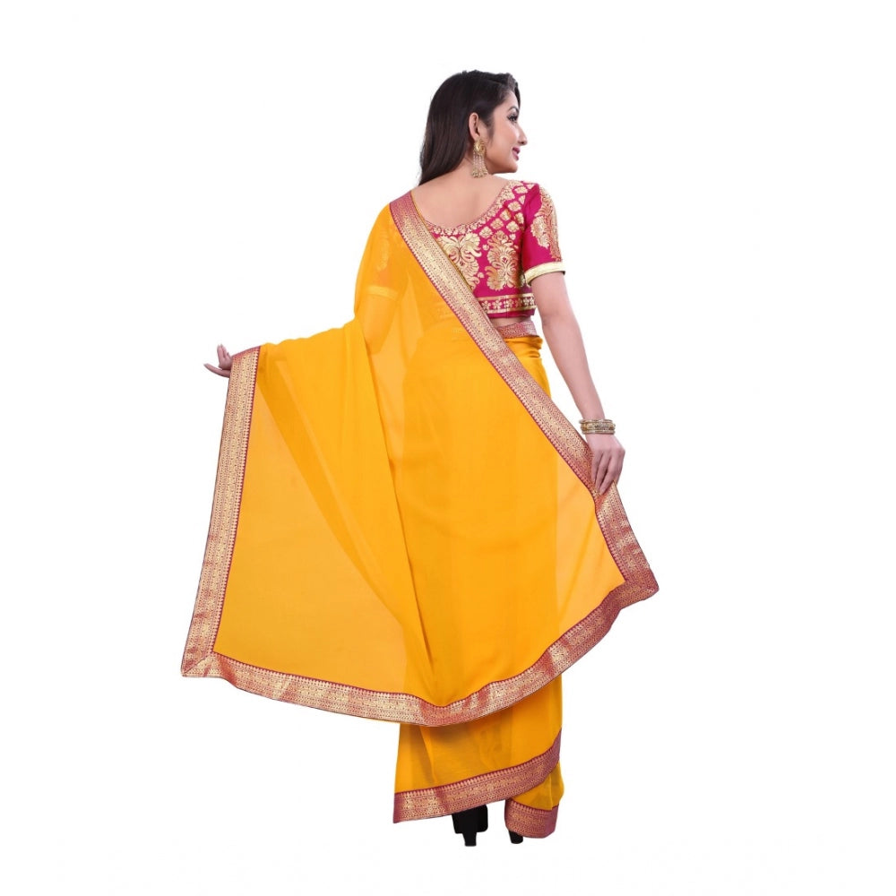 Women's Chiifon, Jacquard Blouse Saree(Yellow,5-6 Mtrs)