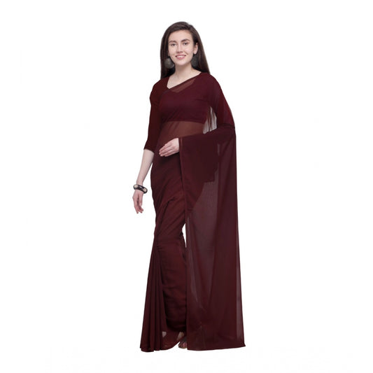 Women's Dyed Saree(Brown,5-6 Mtrs)