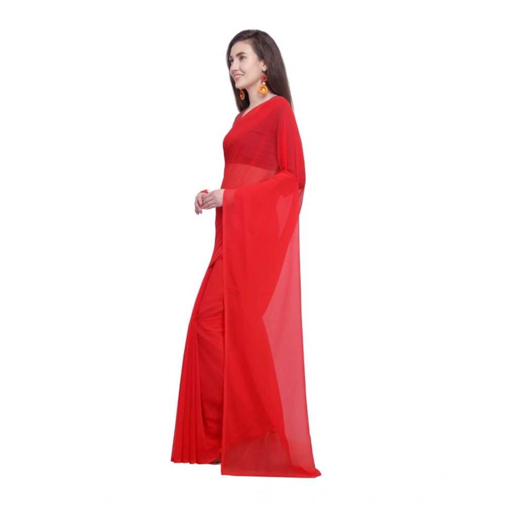 Women's Dyed Saree(Red,5-6 Mtrs)