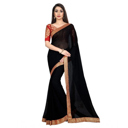 Women's Chiifon, Jacquard Blouse Saree(Black,5-6 Mtrs)