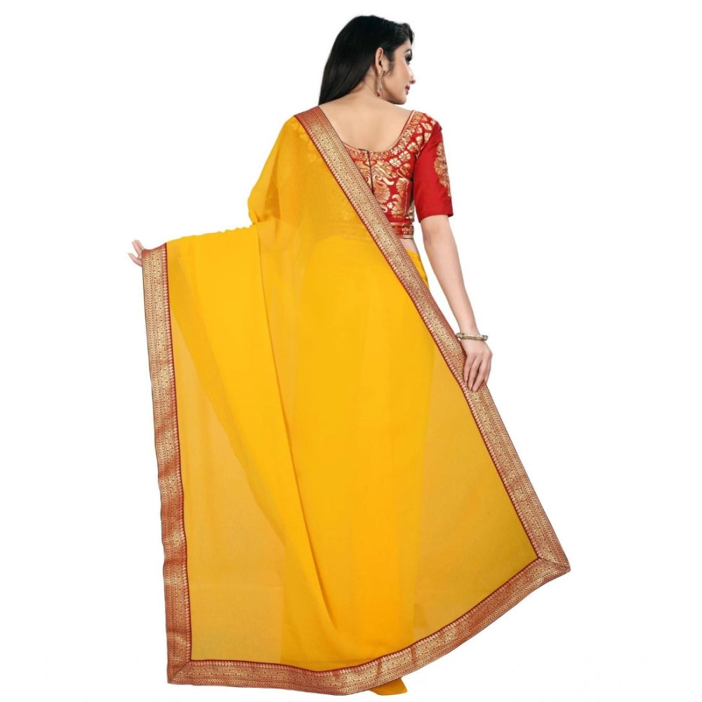 Women's Chiifon, Jacquard Blouse Saree(Yellow,5-6 Mtrs)