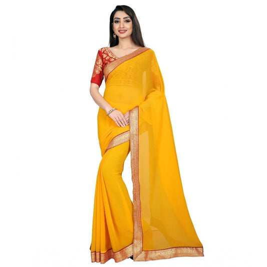 Women's Chiifon, Jacquard Blouse Saree(Yellow,5-6 Mtrs)