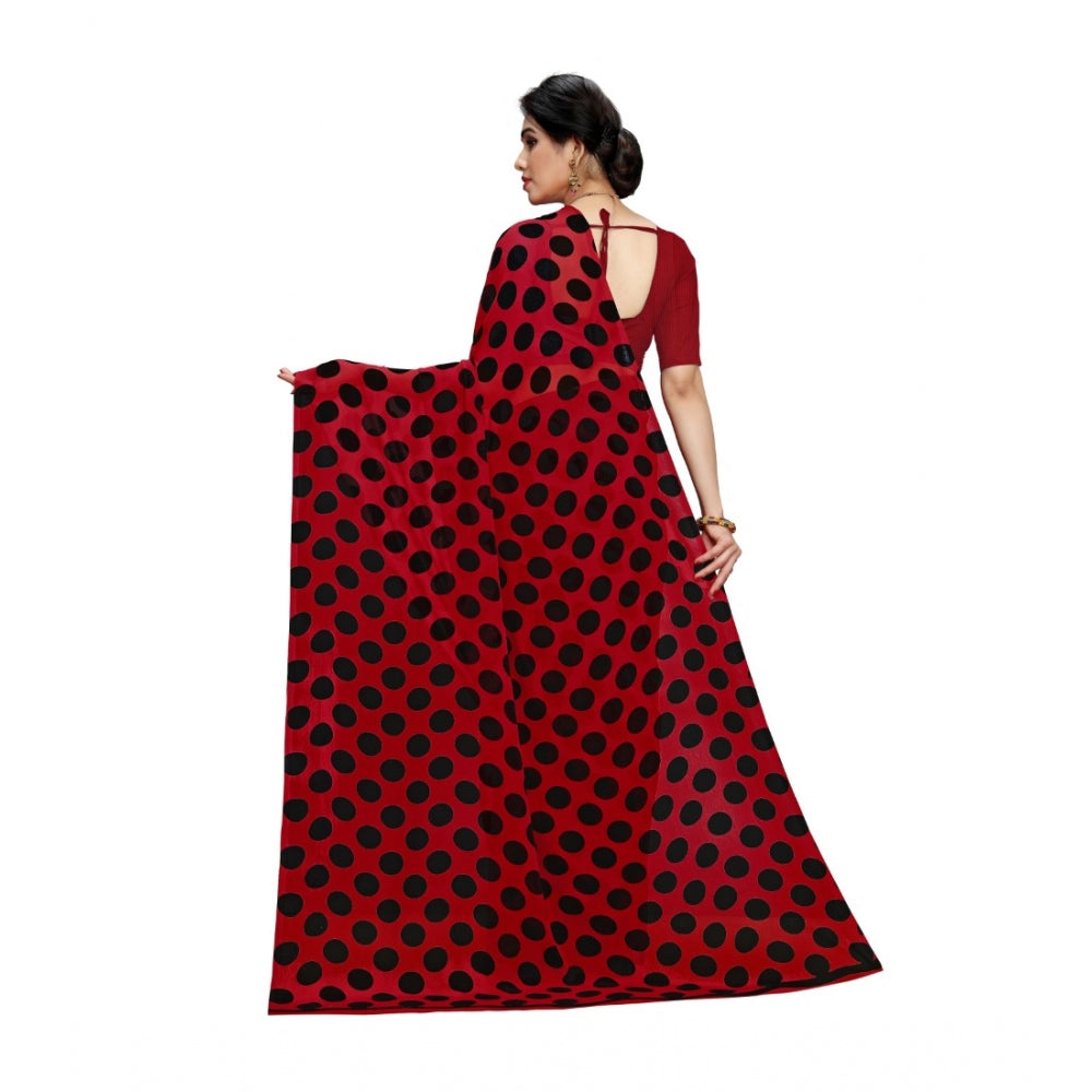 Women's Georgette Saree(R.Black,5-6 Mtrs)