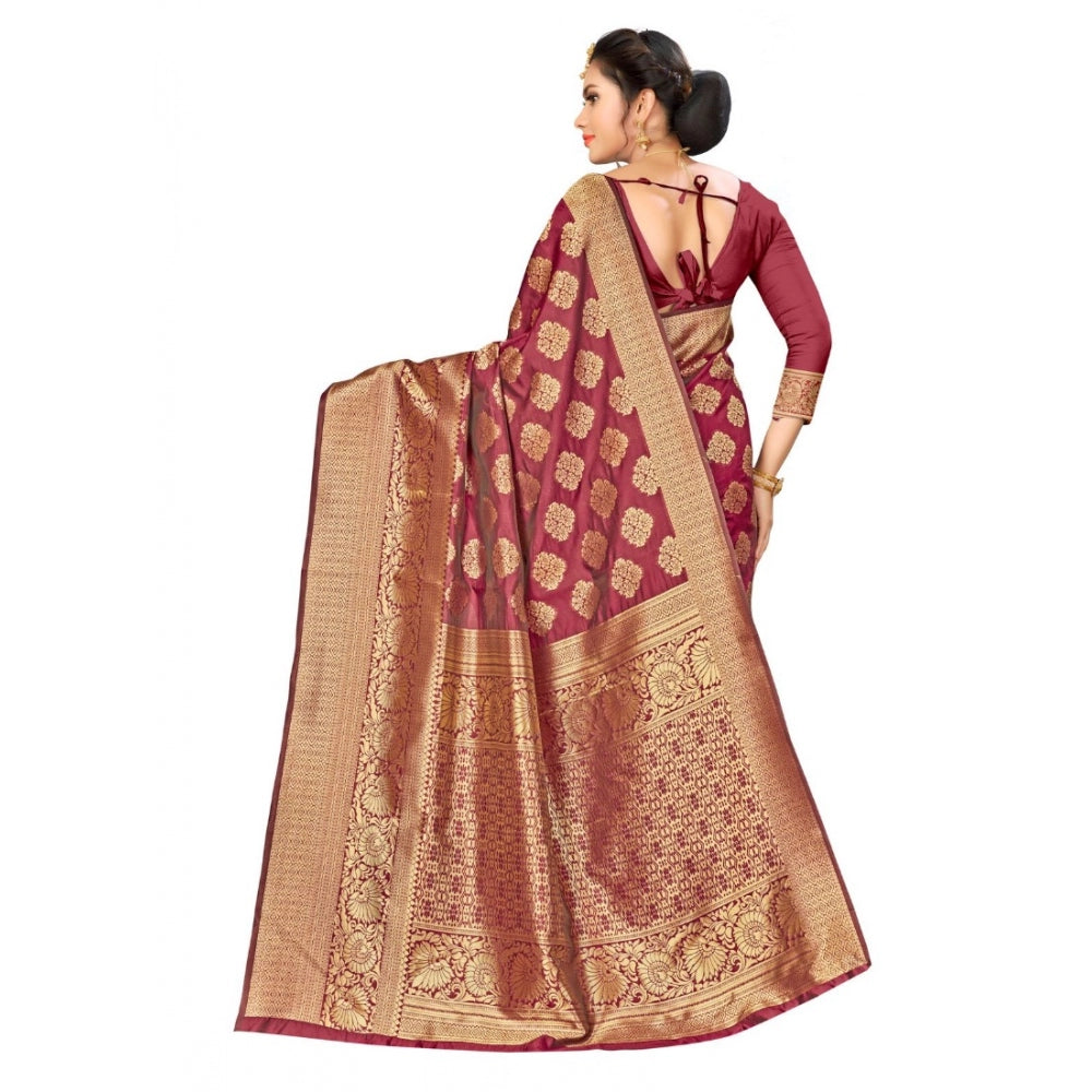 Women's Banarasi Silk Saree (Maroon,5-6 Mtrs)