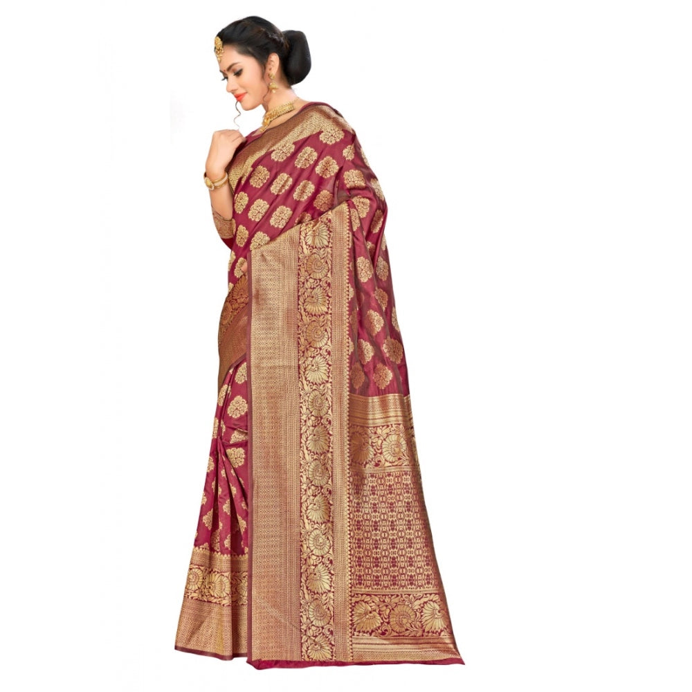 Women's Banarasi Silk Saree (Maroon,5-6 Mtrs)