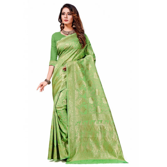 Women's Banarasi Silk Saree (Light Green,5-6 Mtrs)