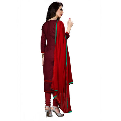 Generic Women's Cotton Unstitched Salwar Suit-Material With Dupatta (Dark Maroon,2.3 Mtrs)