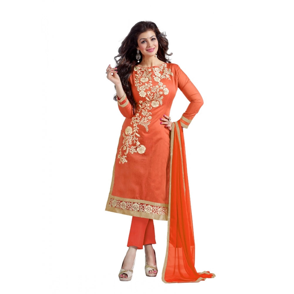 Women's Chanderi Unstitched Salwar Suit-Material With Dupatta (Pink,2 Mtrs)