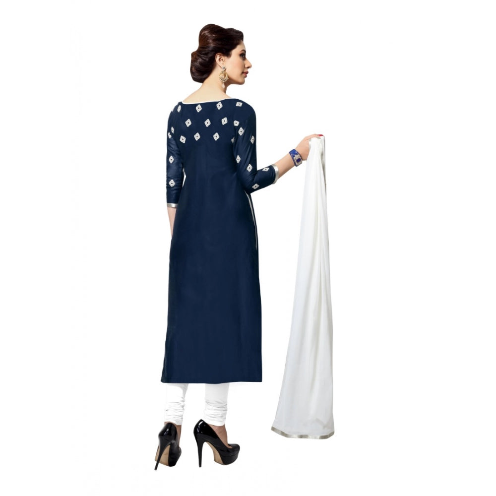 Generic Women's Cotton Unstitched Salwar Suit-Material With Dupatta (Navy Blue,2.2 Mtrs)