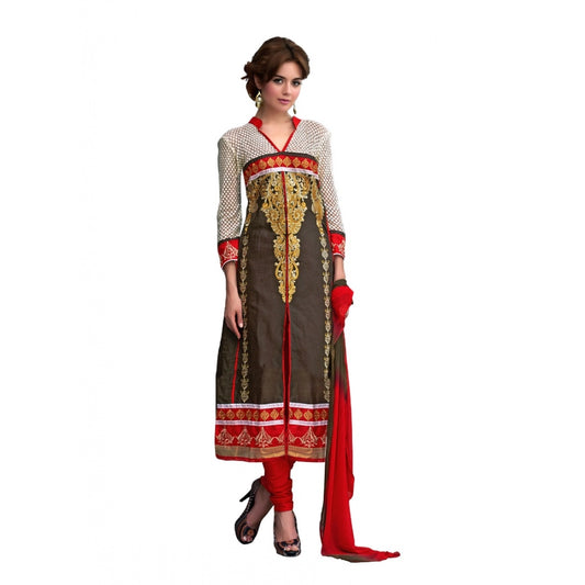 Generic Women's Glaze Cotton Unstitched Salwar Suit-Material With Dupatta (Brown,2.2 Mtrs)