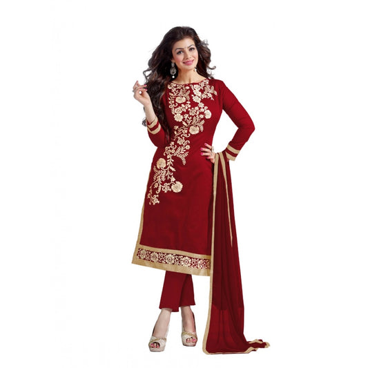 Generic Women's Chanderi Unstitched Salwar Suit-Material With Dupatta (Maroon,2 Mtrs)