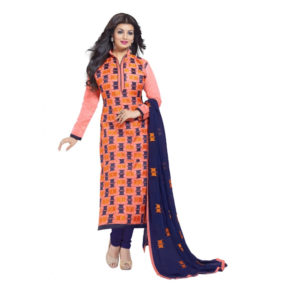 Generic Women's Chanderi Unstitched Salwar Suit-Material With Dupatta (Orange,2.2 Mtrs)