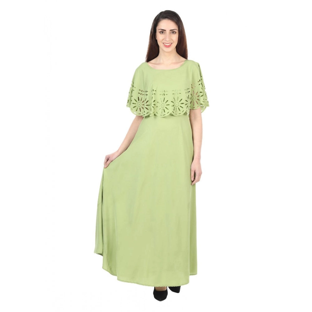 Women's Crepe Solid Sleeveless Full Length Gown(Light Green)