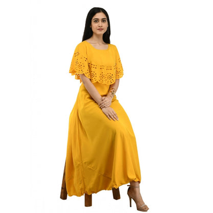 Women's Crepe Solid Sleeveless Full Length Gown(Yellow)