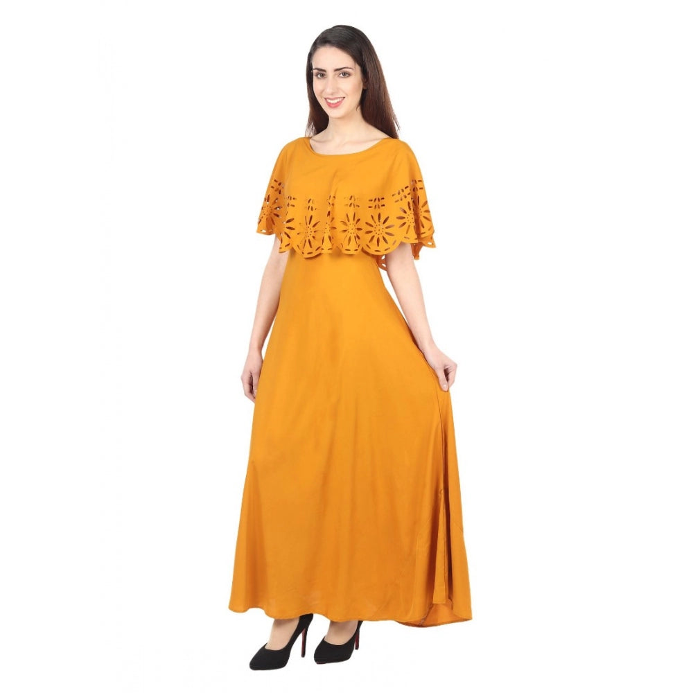 Women's Crepe Solid Sleeveless Full Length Gown(Yellow)