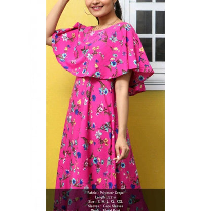 Women's Crepe Floral Half Sleeves Full Length Gown(Pink)