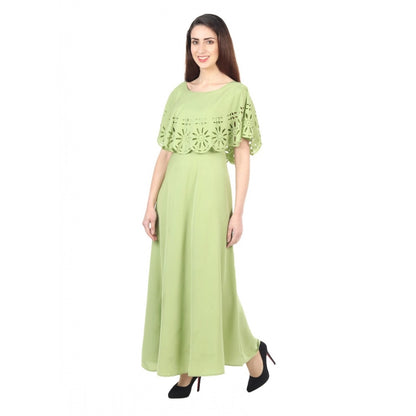 Women's Crepe Solid Sleeveless Full Length Gown(Light Green)