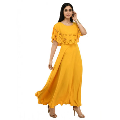 Women's Crepe Solid Sleeveless Full Length Gown(Yellow)