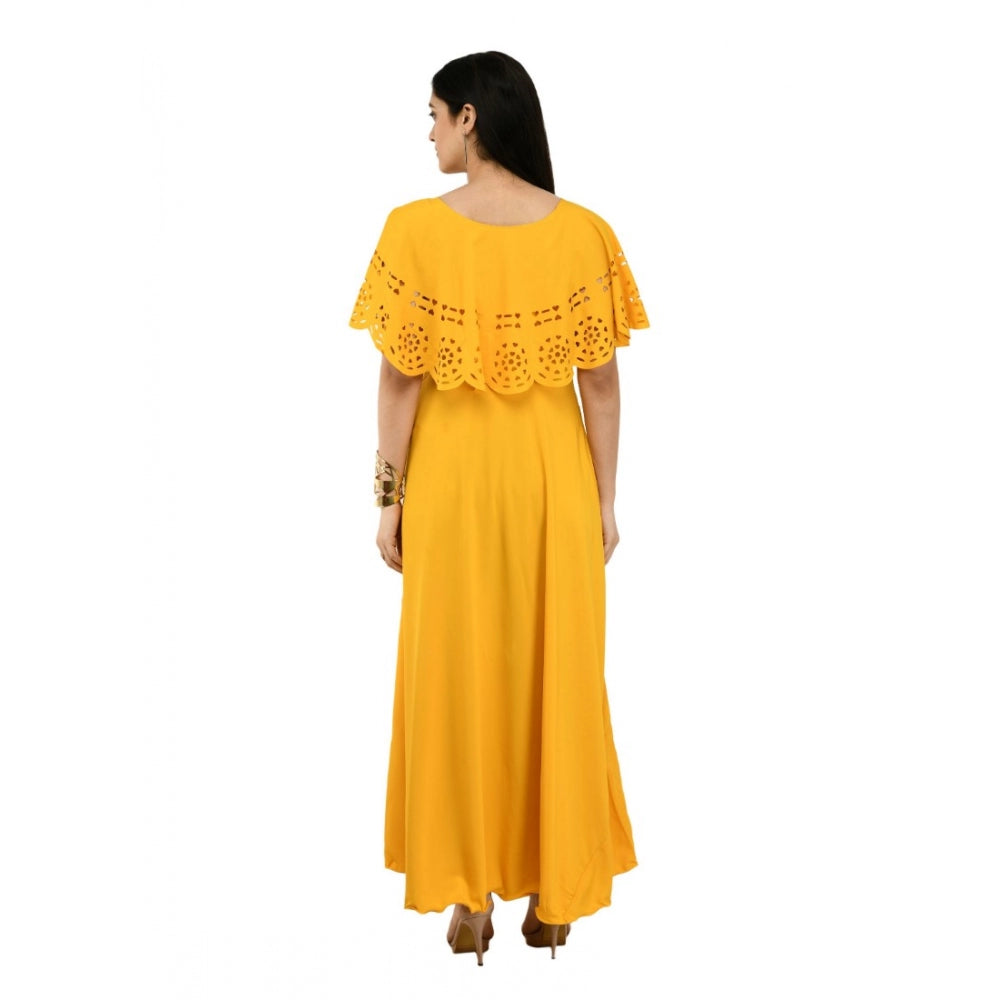 Women's Crepe Solid Sleeveless Full Length Gown(Yellow)