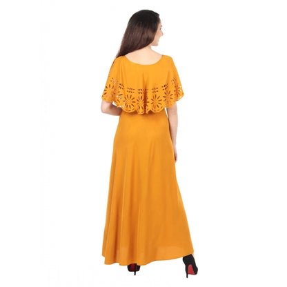 Women's Crepe Solid Sleeveless Full Length Gown(Yellow)