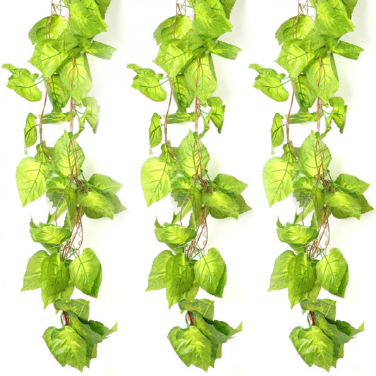 Pack Of 3 Silk Polyester Artificial Money Plant Leaf Vine Hanging Garland Foliage Flowers Leaf Plants For Wall Decoration (Color: Green,Length: 15 Feet)